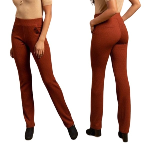 Betabrand Six Button Orange Brick Jaquard‎ Knit Stretch Yoga Trousers Pants - Picture 1 of 12